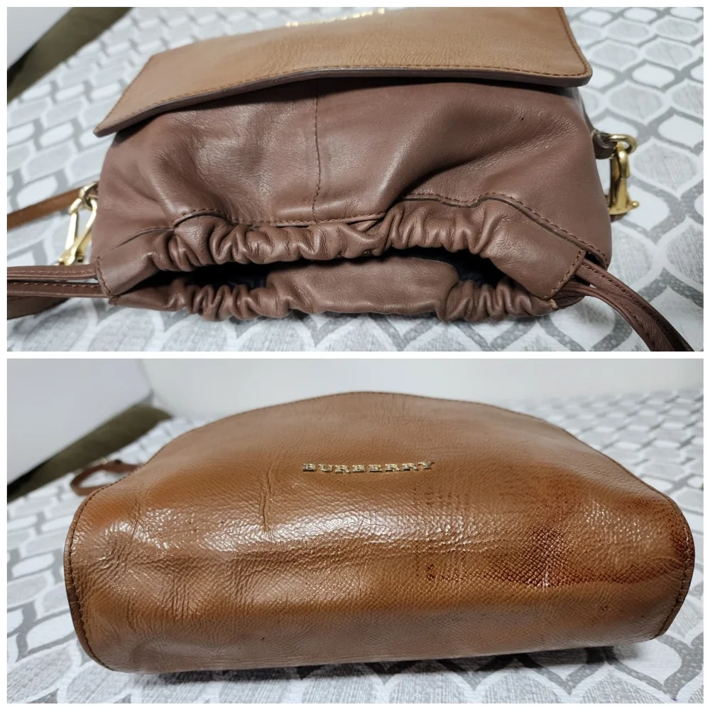 Burberry Leather Drawstring Crossbody Bag Brown